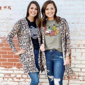 Leopard Print Duster Cardigan Long Sleeve Sweater Open Front Size Medium…